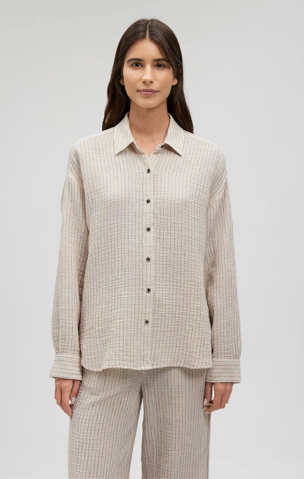 Double Face Long Sleeve Shirt In Stone Stripe Women Mavi Jeans Shirts Double Face Long Sleeve Shirt In Stone Stripe Women Mavi Jeans Shirts
