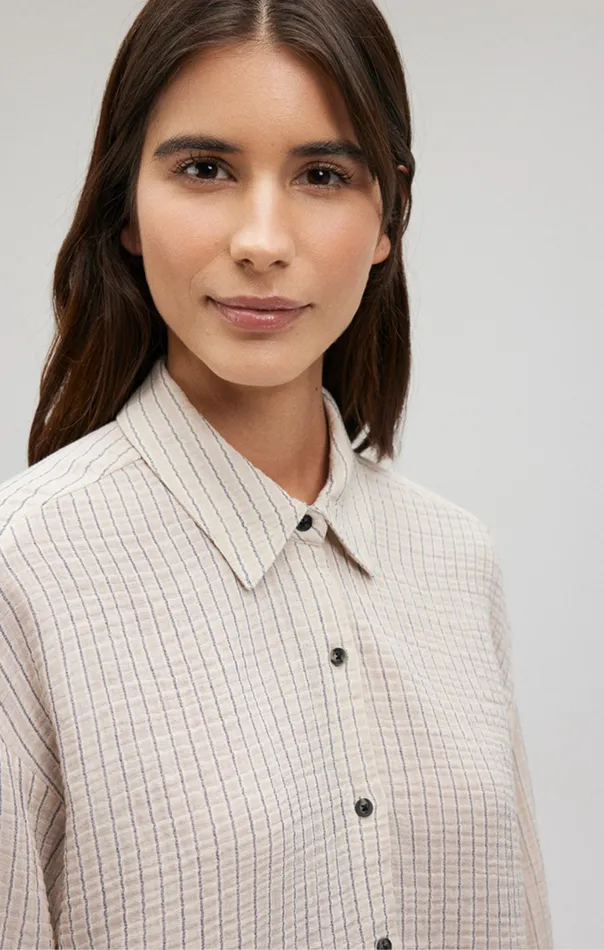 Double Face Long Sleeve Shirt In Stone Stripe Women Mavi Jeans Shirts Double Face Long Sleeve Shirt In Stone Stripe Women Mavi Jeans Shirts