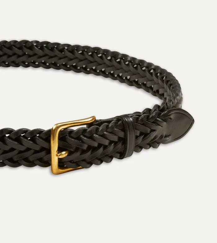 Drake039s Black Plaited Bridle Leather Belt With Brass Buckle 8211 Accessories