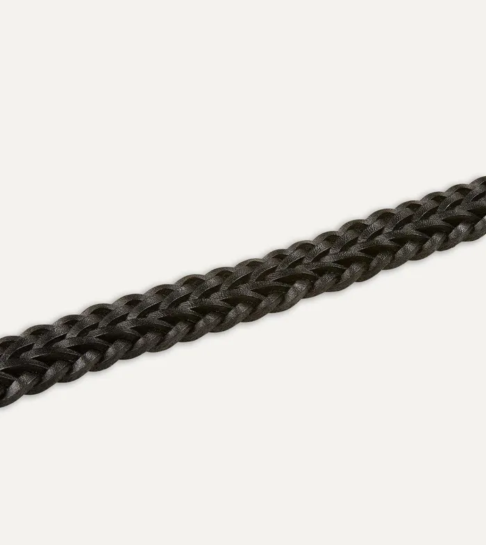 Drake039s Black Plaited Bridle Leather Belt With Brass Buckle 8211 Accessories