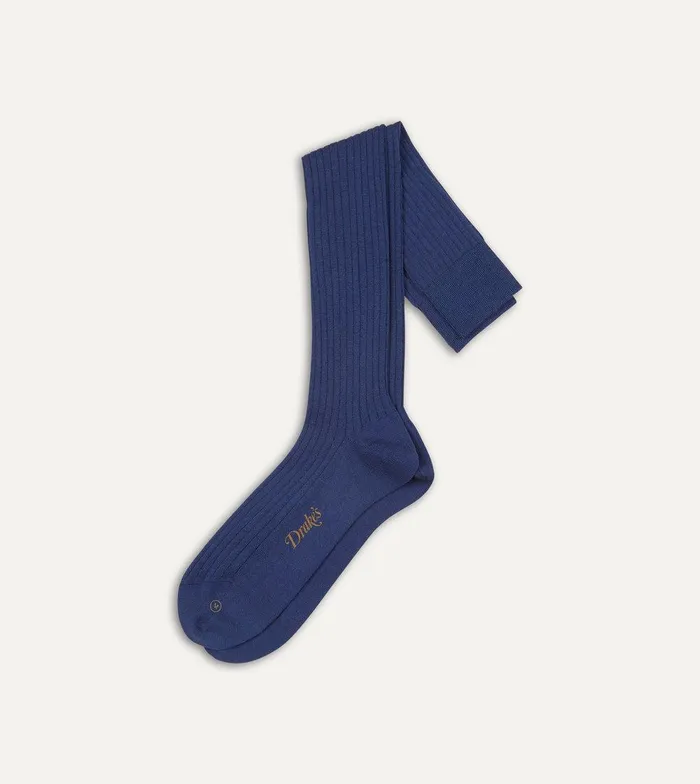 Drake039s Blue Wool OvertheCalf Socks 8211 Accessories