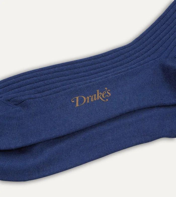 Drake039s Blue Wool OvertheCalf Socks 8211 Accessories