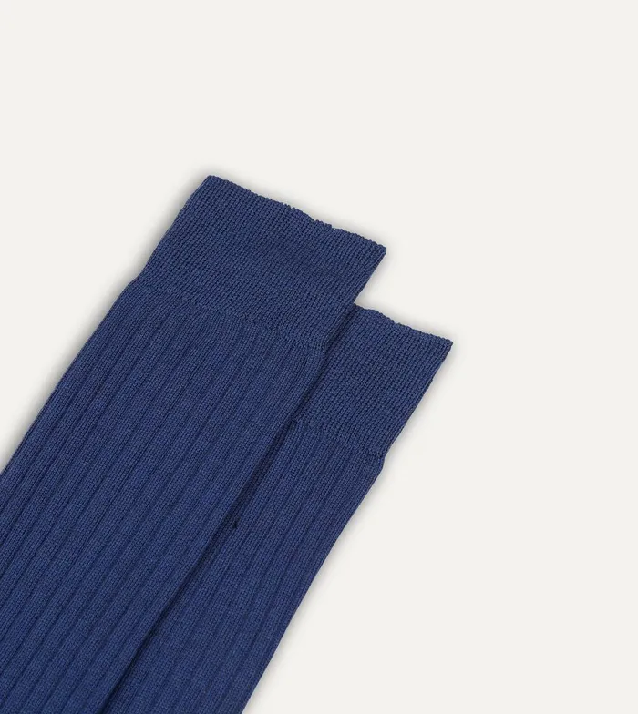Drake039s Blue Wool OvertheCalf Socks 8211 Accessories