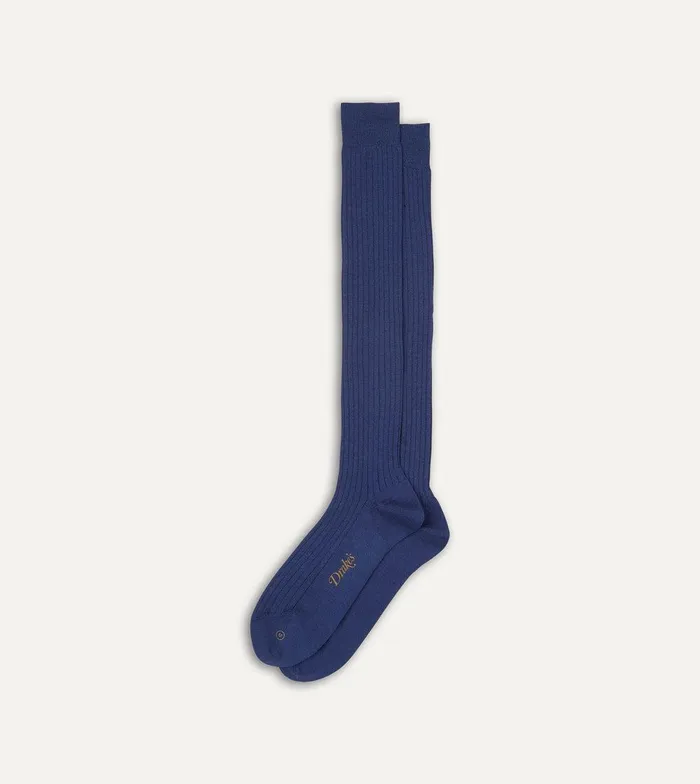 Drake039s Blue Wool OvertheCalf Socks 8211 Accessories