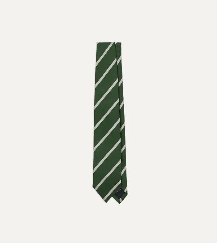 Drake039s Green And Ecru Stripe Repp Silk Tie 8211 Ties