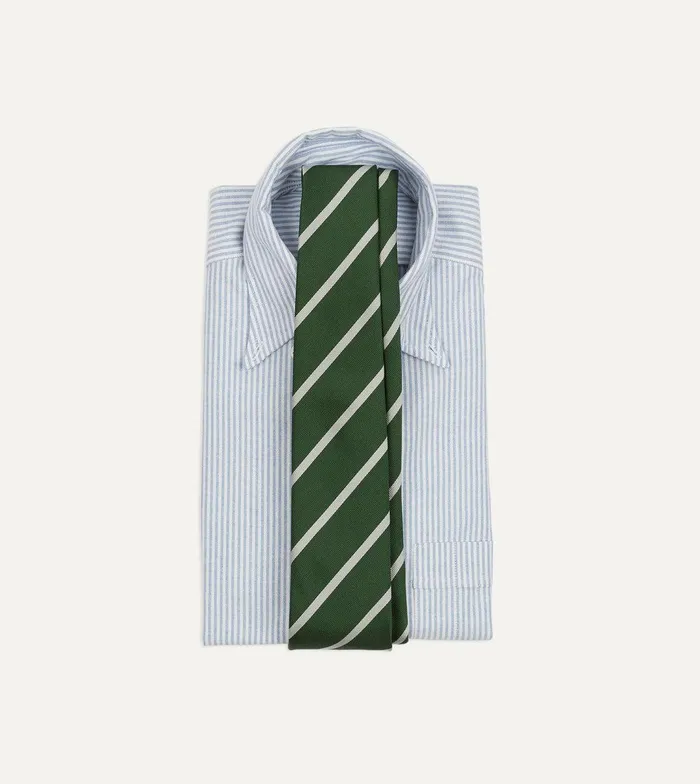 Drake039s Green And Ecru Stripe Repp Silk Tie 8211 Ties