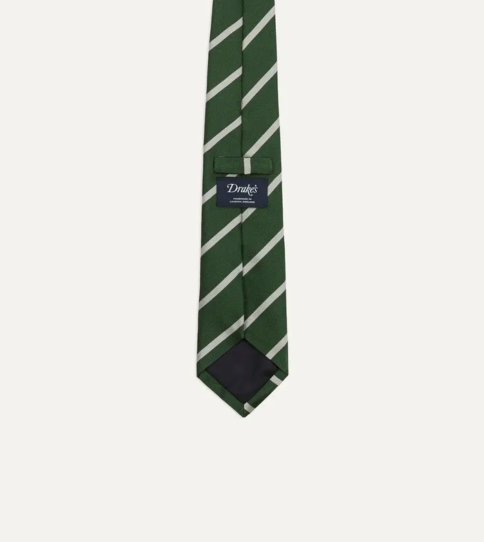 Drake039s Green And Ecru Stripe Repp Silk Tie 8211 Ties