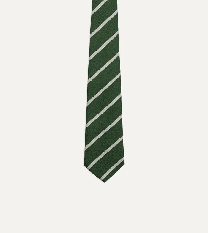 Drake039s Green And Ecru Stripe Repp Silk Tie 8211 Ties