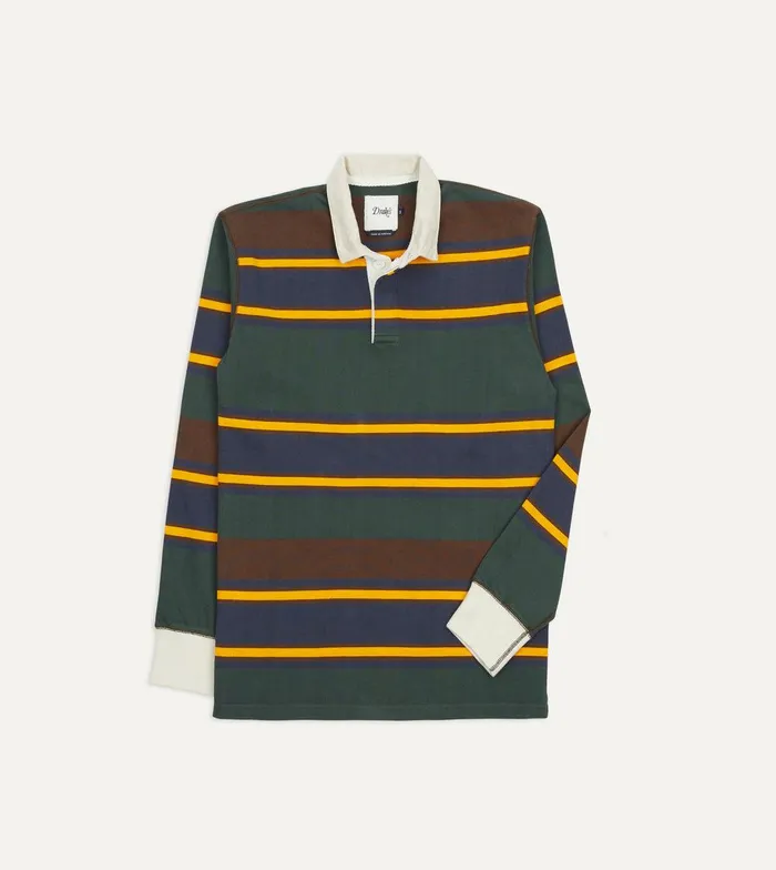 Drake039s Green Navy And Gold Stripe Cotton Rugby Shirt 8211 ClothingShirts