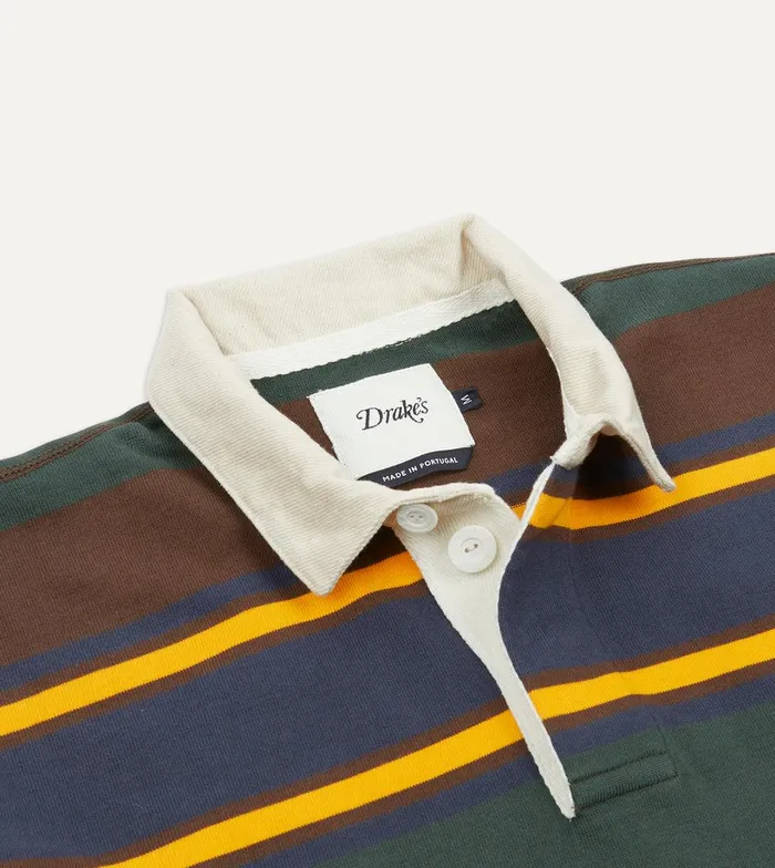 Drake039s Green Navy And Gold Stripe Cotton Rugby Shirt 8211 ClothingShirts