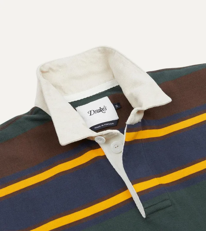 Drake039s Green Navy And Gold Stripe Cotton Rugby Shirt 8211 ClothingShirts
