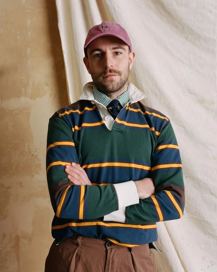 Drake039s Green Navy And Gold Stripe Cotton Rugby Shirt 8211 ClothingShirts