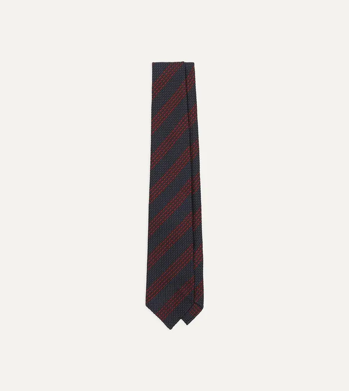 Drake039s Navy And Red Stripe Hand Rolled Large Knot Grenadine Tie 8211 Ties