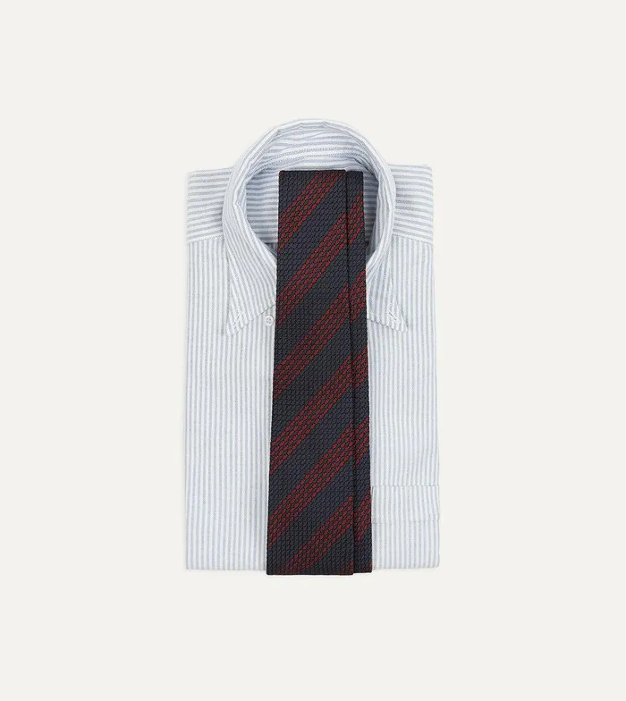 Drake039s Navy And Red Stripe Hand Rolled Large Knot Grenadine Tie 8211 Ties