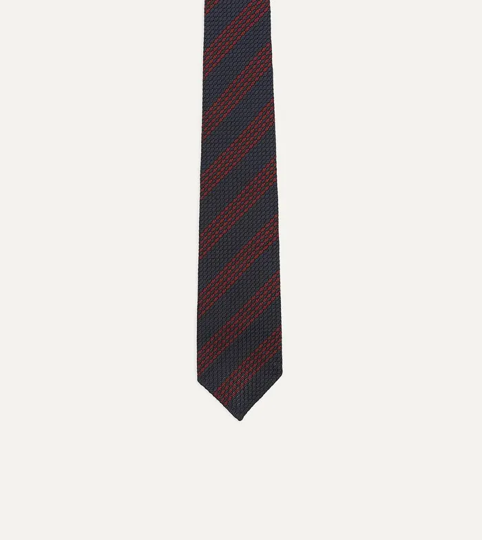 Drake039s Navy And Red Stripe Hand Rolled Large Knot Grenadine Tie 8211 Ties
