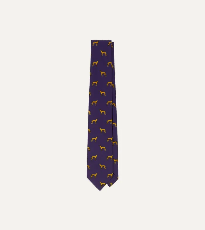 Drake039s Navy And Yellow Dog Print Silk Tie 8211 Ties