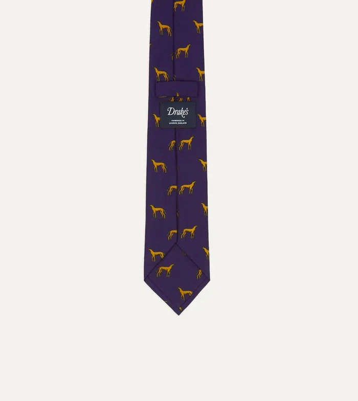 Drake039s Navy And Yellow Dog Print Silk Tie 8211 Ties