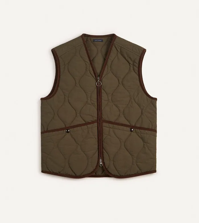 Drake039s Olive Quilted Nylon Zip Vest 8211 Clothing