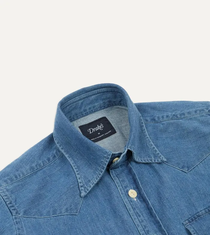 Drake039s Stone Wash Denim TwoPocket Western Shirt 8211 Clothing