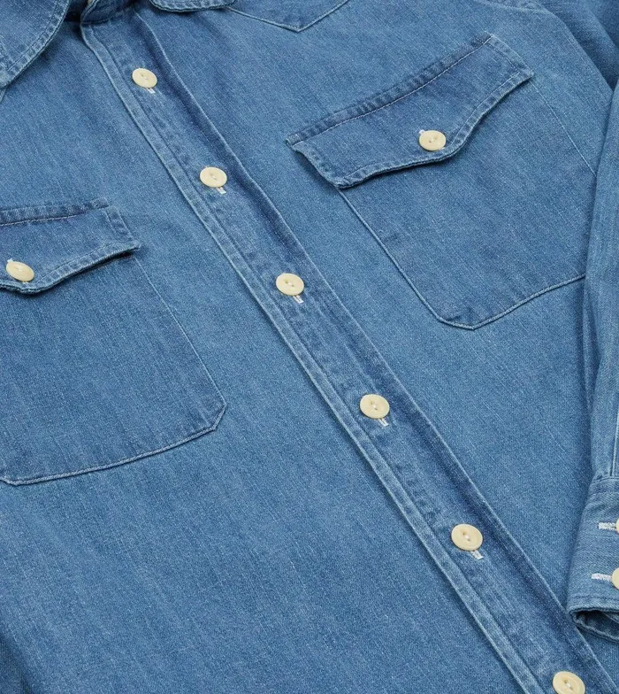 Drake039s Stone Wash Denim TwoPocket Western Shirt 8211 Clothing