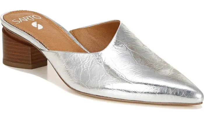 Dress Mules Women Franco Sarto Sarto Visa Mule Silver Metallic Leather