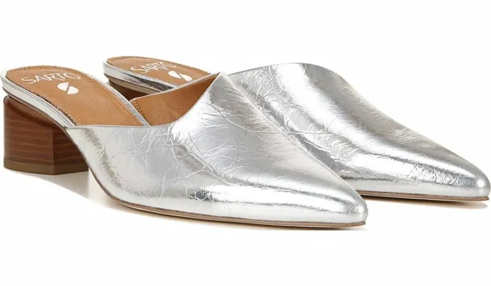 Dress Mules Women Franco Sarto Sarto Visa Mule Silver Metallic Leather