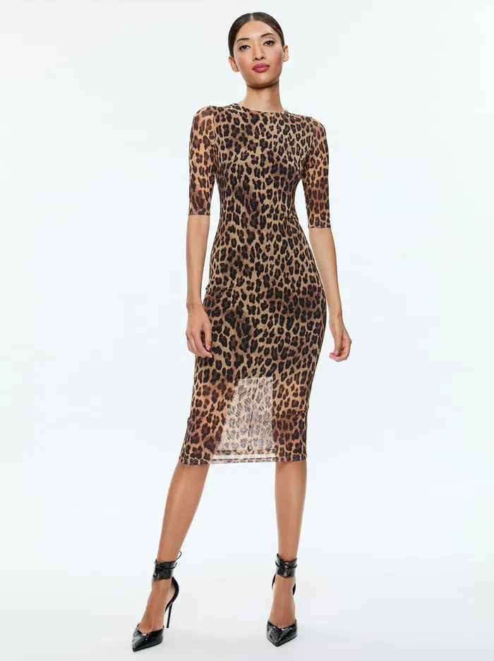 Dresses Women Alice Olivia Delora Midi Dress Spotted Leopard Dark Tan