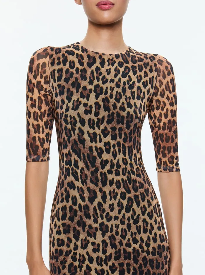 Dresses Women Alice Olivia Delora Midi Dress Spotted Leopard Dark Tan