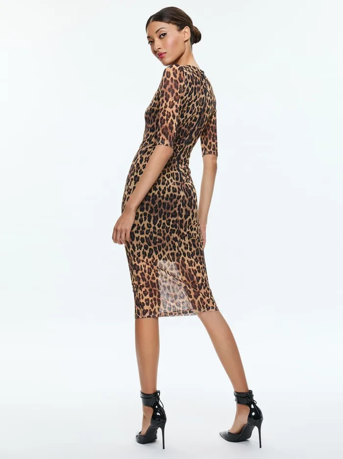 Dresses Women Alice Olivia Delora Midi Dress Spotted Leopard Dark Tan