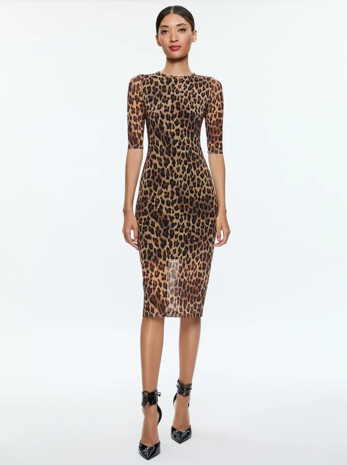 Dresses Women Alice Olivia Delora Midi Dress Spotted Leopard Dark Tan