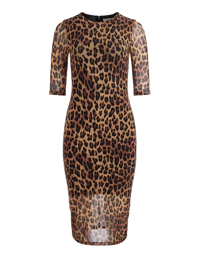 Dresses Women Alice Olivia Delora Midi Dress Spotted Leopard Dark Tan