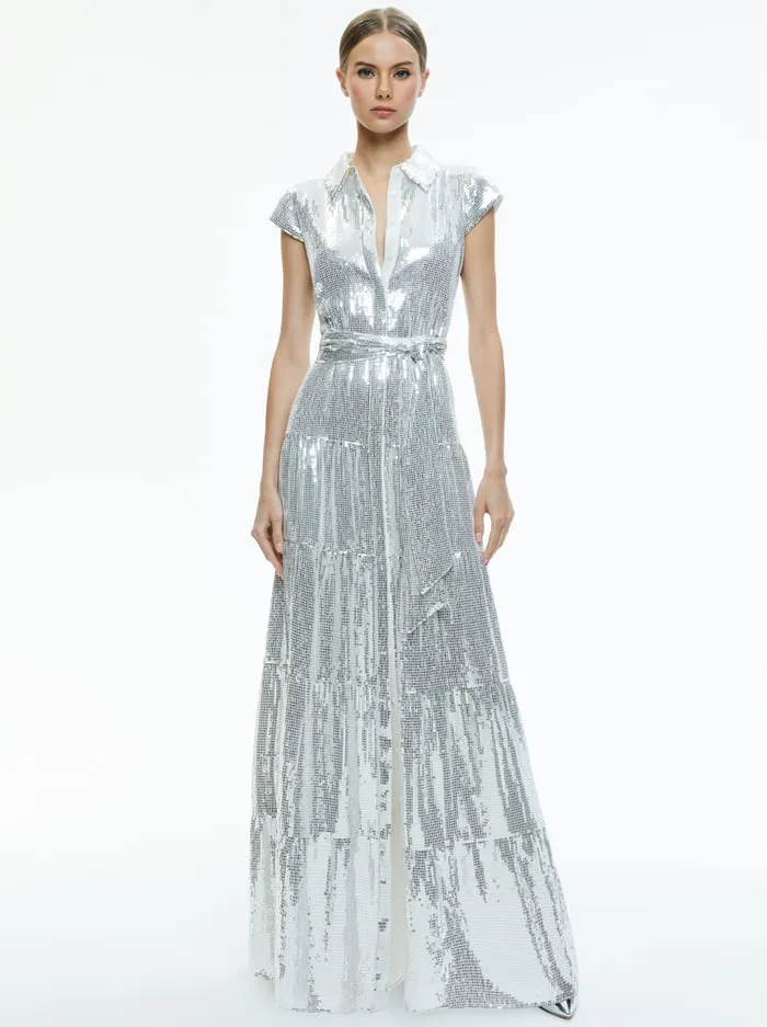 Dresses Women Alice Olivia Miranda Embellished Tiered Maxi Dress Silver
