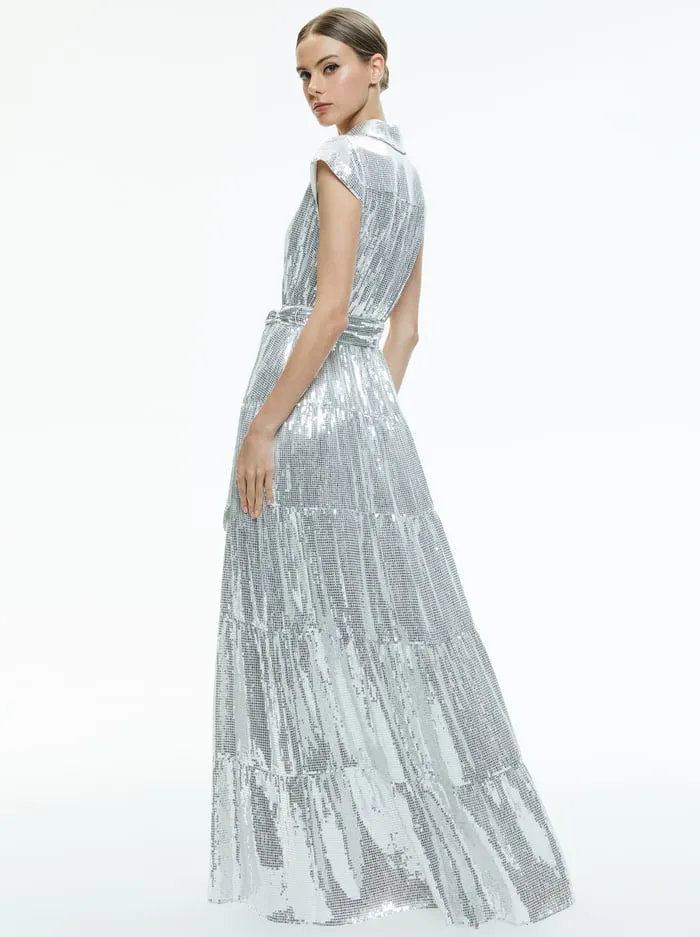 Dresses Women Alice Olivia Miranda Embellished Tiered Maxi Dress Silver