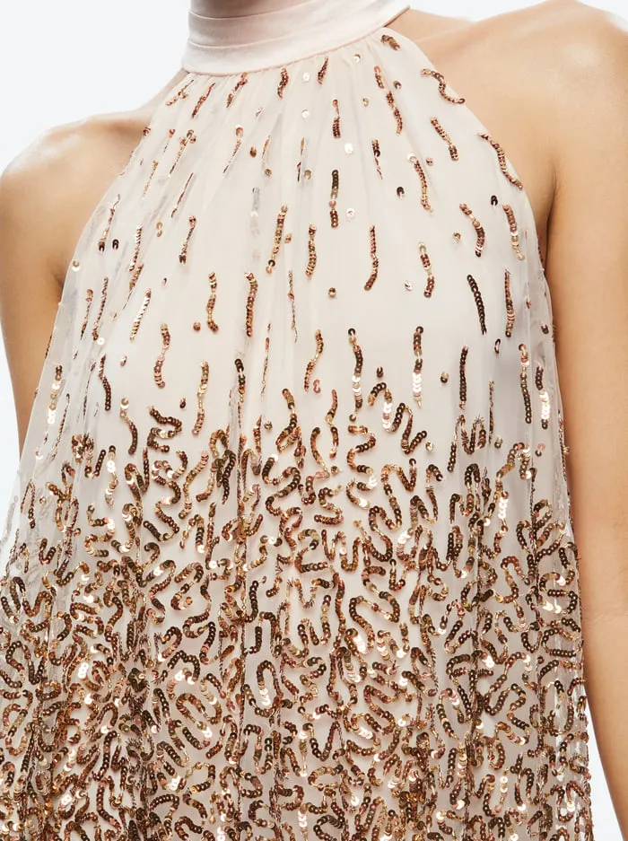 Dresses Women Alice Olivia Zenon Cape Mini Dress Pearl Blushrose Gold