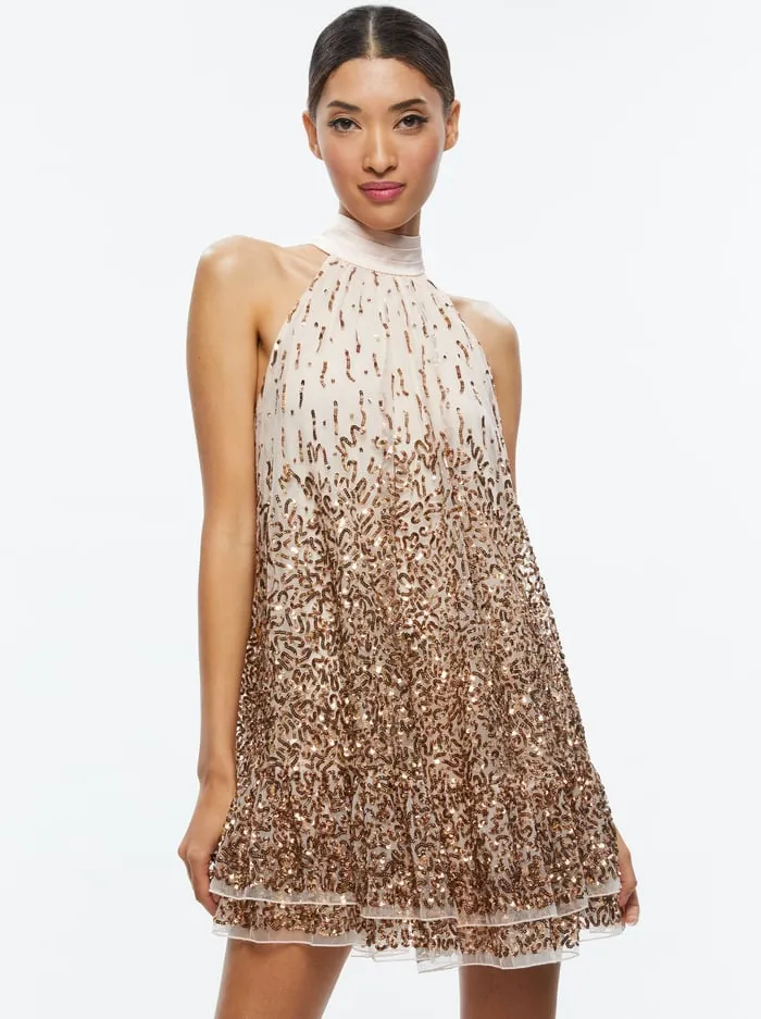 Dresses Women Alice Olivia Zenon Cape Mini Dress Pearl Blushrose Gold