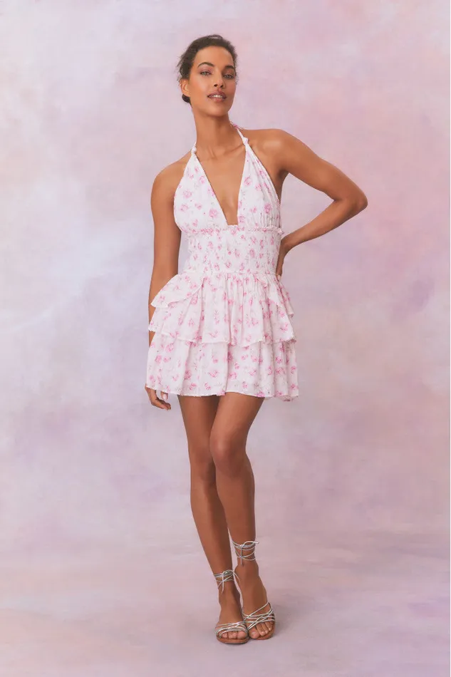 Dresses Women LoveShackFancy Deanna Fragrance Print Halter Mini Dress Sterling Dusk