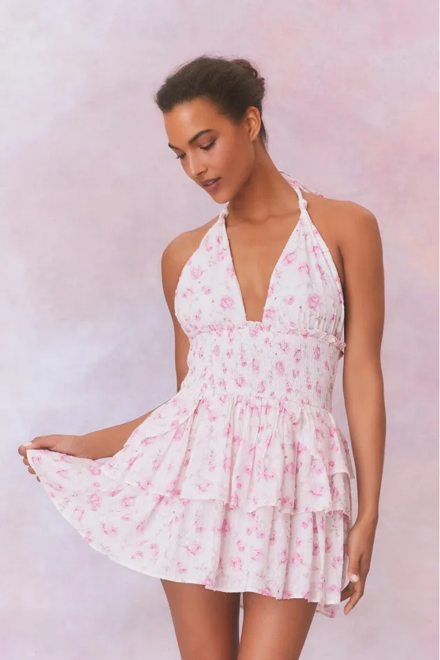 Dresses Women LoveShackFancy Deanna Fragrance Print Halter Mini Dress Sterling Dusk