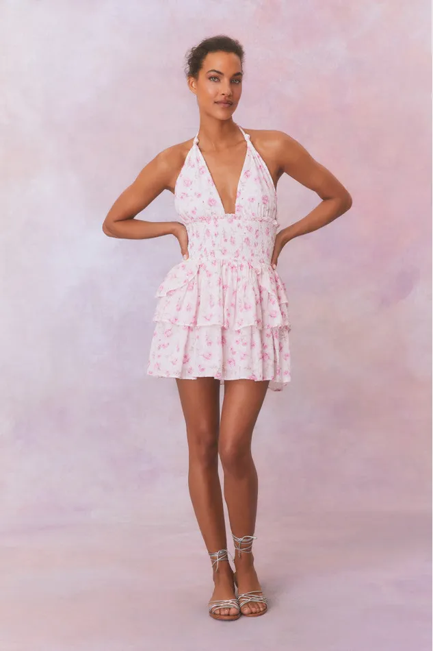 Dresses Women LoveShackFancy Deanna Fragrance Print Halter Mini Dress Sterling Dusk