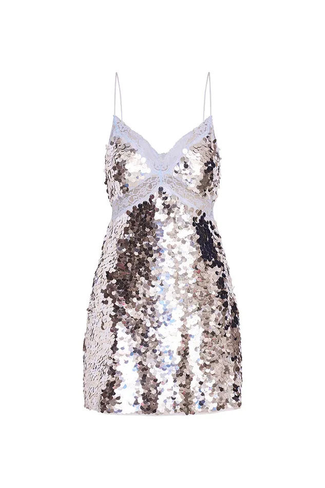 Dresses Women LoveShackFancy Finta Sequin Mini Dress Silver