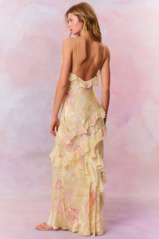 Dresses Women LoveShackFancy Rialto Floral Chiffon Maxi Dress Yellow Melon