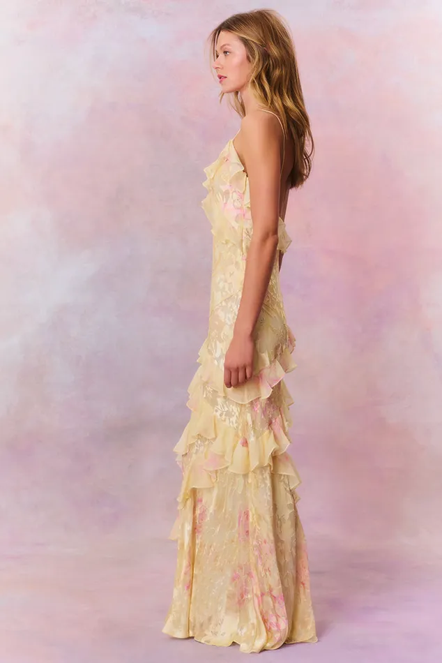 Dresses Women LoveShackFancy Rialto Floral Chiffon Maxi Dress Yellow Melon
