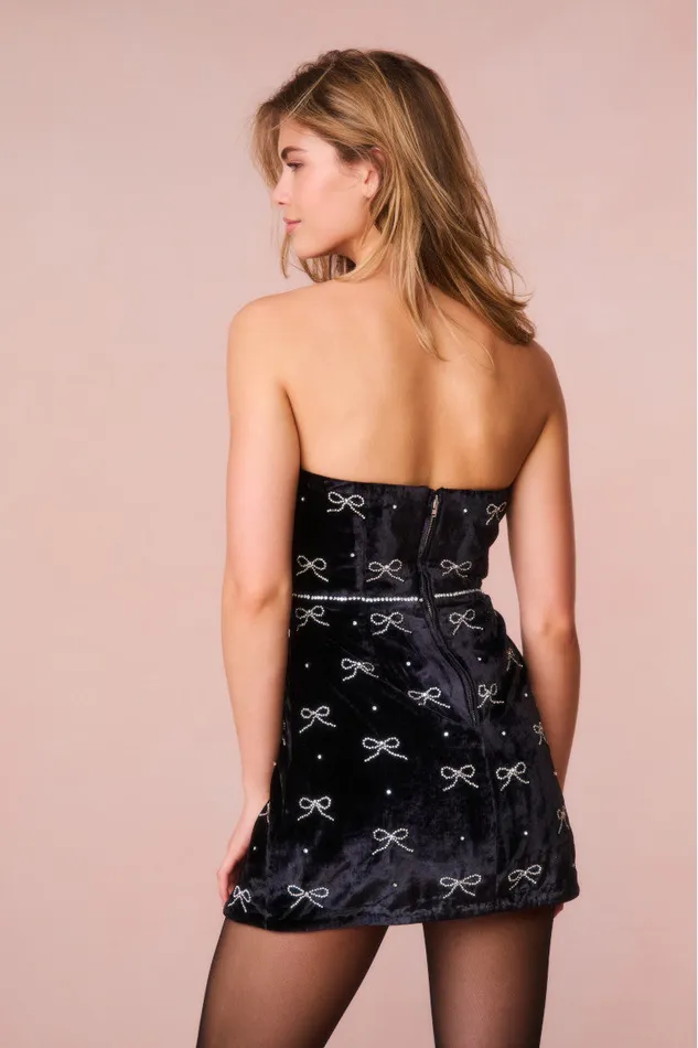 Dresses Women LoveShackFancy Rinwell Velvet Rhinestone Bow Dress Black