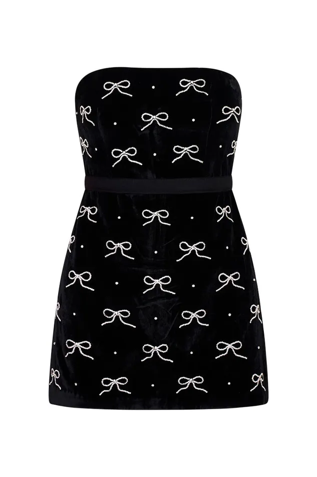 Dresses Women LoveShackFancy Rinwell Velvet Rhinestone Bow Dress Black
