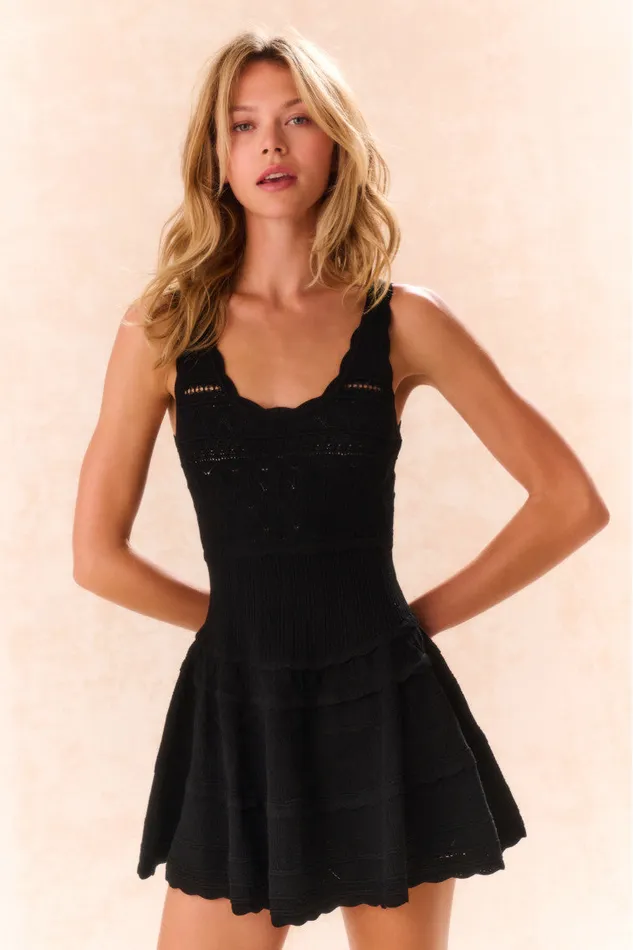 Dresses Women LoveShackFancy Ronelle Pointelle Scallop Mini Dress Black