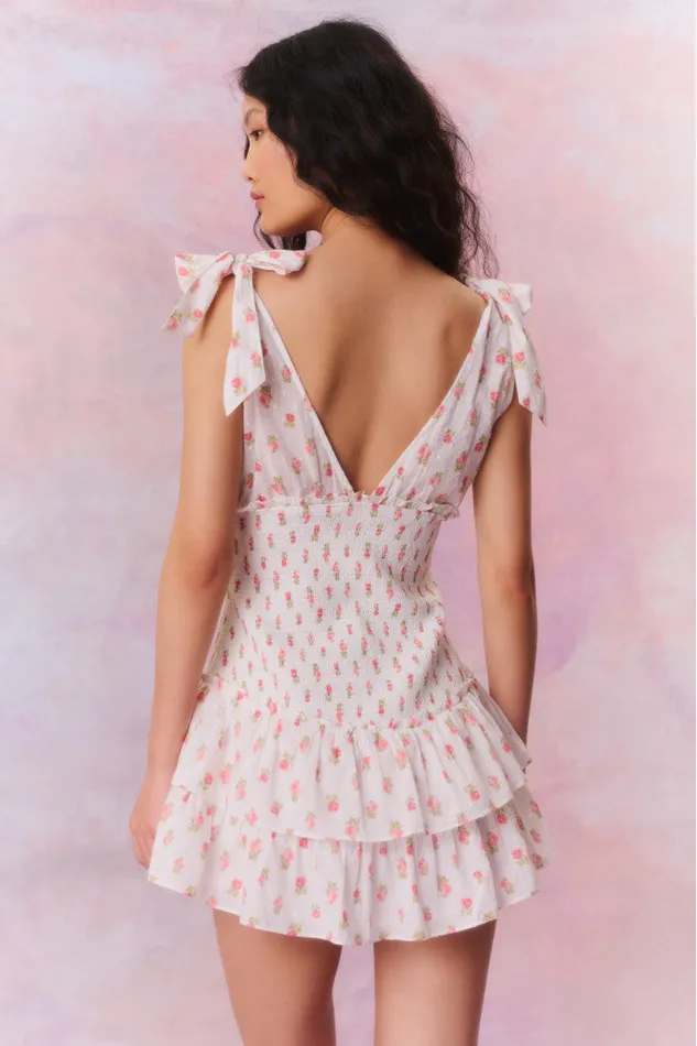 Dresses Women LoveShackFancy Rossi Cotton Floral Smocked Mini Dress Cerise Pink