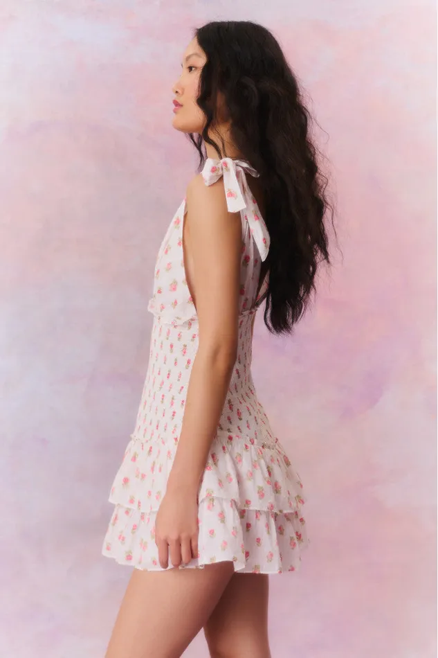 Dresses Women LoveShackFancy Rossi Cotton Floral Smocked Mini Dress Cerise Pink