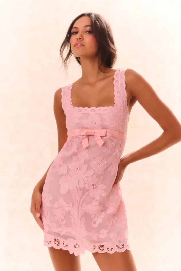 Dresses Women LoveShackFancy Rua Lace Mini Dress Pamela Pink