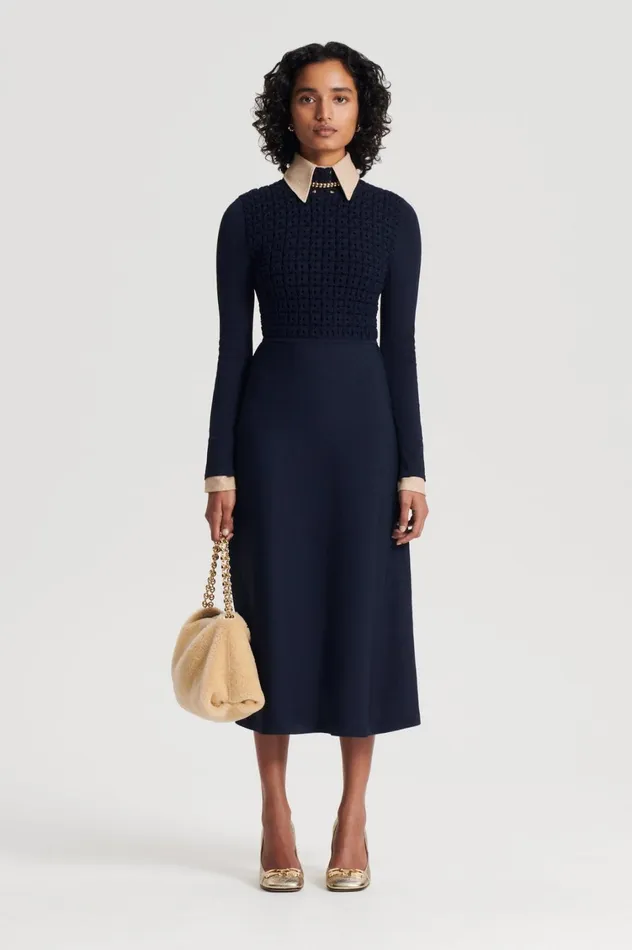 Dresses Women Scanlan Theodore CREPE KNIT DAISY DRESS Navy