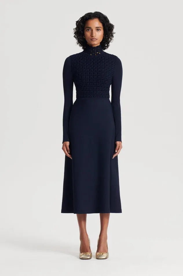 Dresses Women Scanlan Theodore CREPE KNIT DAISY DRESS Navy Dresses Women Scanlan Theodore CREPE KNIT DAISY DRESS Navy