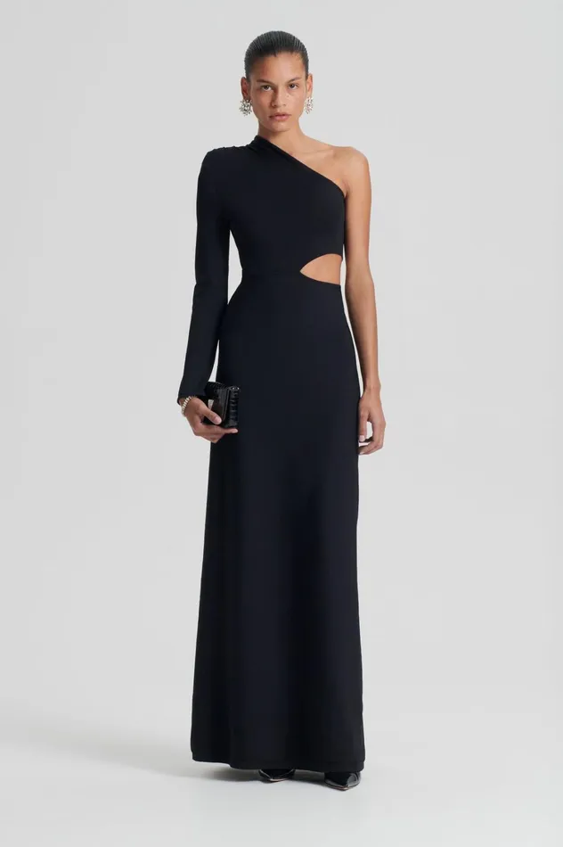 Dresses Women Scanlan Theodore CREPE KNIT ONE SHOULDER GOWN Black